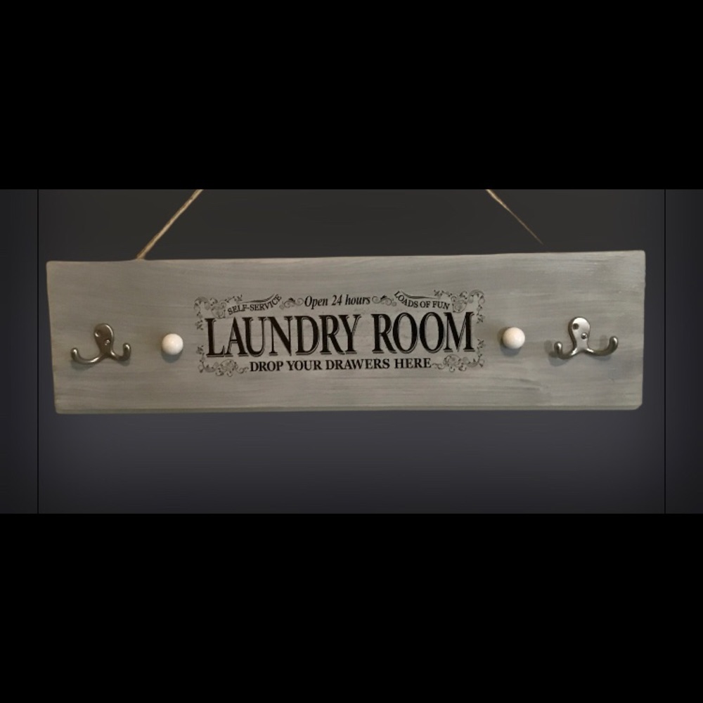 Hand Crafted by Twisted Minds Designs 30x7  Wooden Dirty Laundry Sign &  Holder